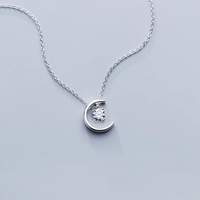 MloveAcc CZ Moon Short Necklace 925 Silver Wedding Jewelry