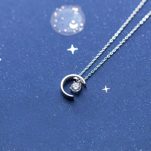 MloveAcc CZ Moon Short Necklace 925 Silver Wedding Jewelry