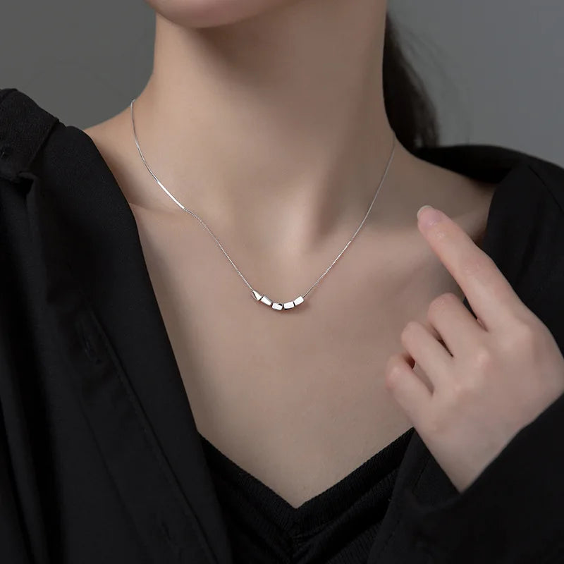 MloveAcc Silver 925 Necklace w/ Clavicle Chain Personality Beads Geometric