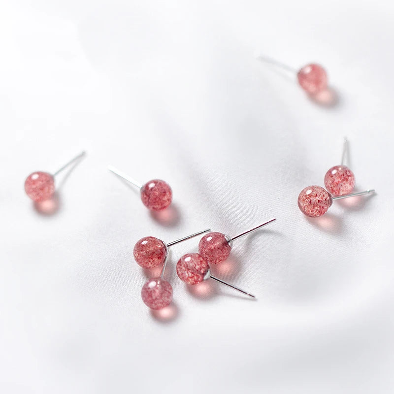 MloveAcc Strawberry Crystal Ball Stud Earrings 925 Sterling Silver