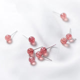 MloveAcc Strawberry Crystal Ball Stud Earrings 925 Sterling Silver