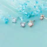 MloveAcc Tiny Silver CZ Planet Stud Earrings for Girls