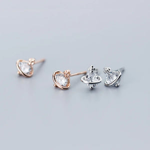 MloveAcc Tiny Silver CZ Planet Stud Earrings for Girls