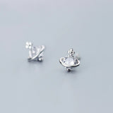 MloveAcc Tiny Silver CZ Planet Stud Earrings for Girls