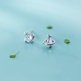 MloveAcc Tiny Silver CZ Planet Stud Earrings for Girls