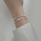MloveAcc 925 Silver Double Layer Bracelet for Women Pearls Accessory