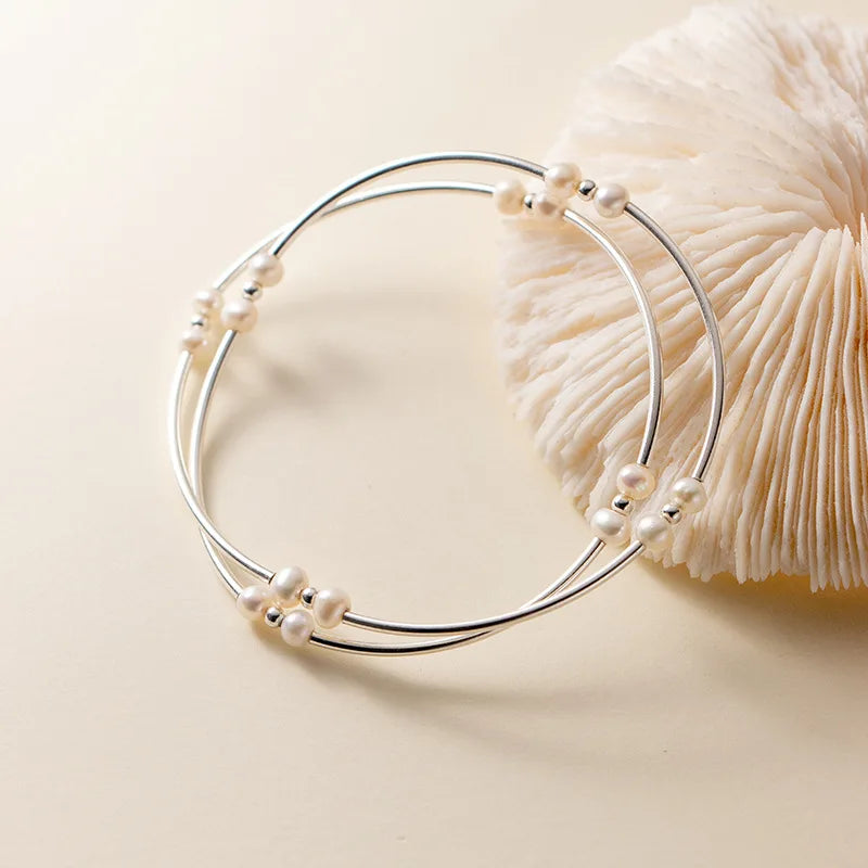 MloveAcc 925 Silver Double Layer Bracelet for Women Pearls Accessory