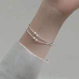 MloveAcc 925 Silver Double Layer Bracelet for Women Pearls Accessory
