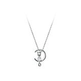 Crystal Cat Pendant Moon Choker Necklace for Women