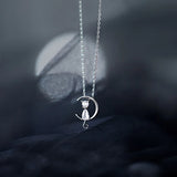 Crystal Cat Pendant Moon Choker Necklace for Women