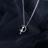 Crystal Cat Pendant Moon Choker Necklace for Women