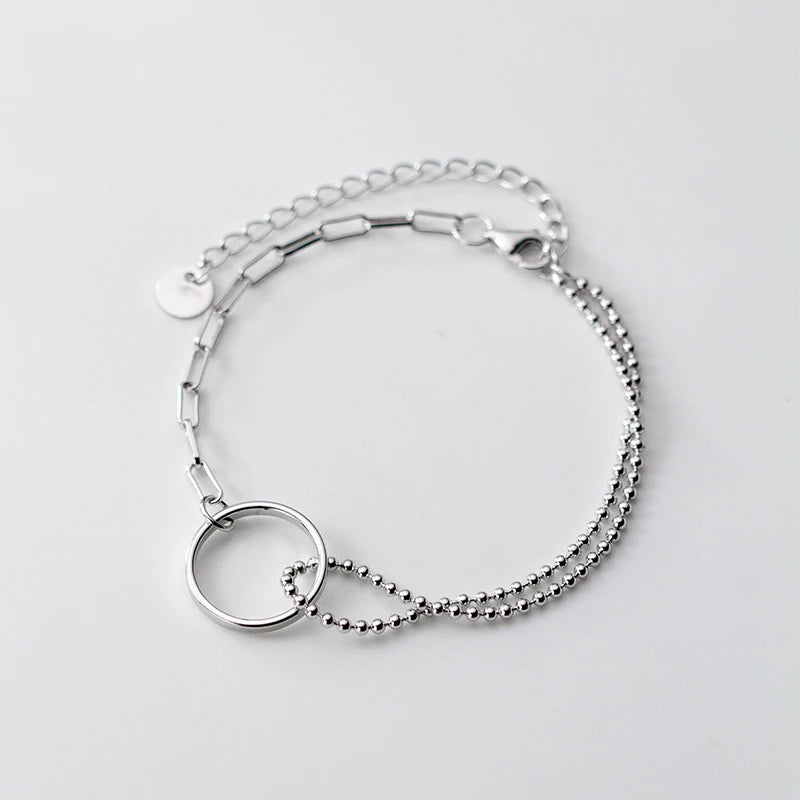 925 Silver Chain Link Mix Bangles Bracelets for Women