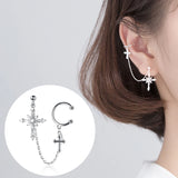 MloveAcc Cross Stars Zircon Single Clip Earrings Women Party Accessory