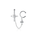 MloveAcc Cross Stars Zircon Single Clip Earrings Women Party Accessory