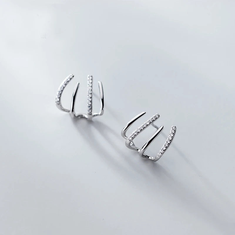 925 Silver Claw Stud Earrings with CZ for Women