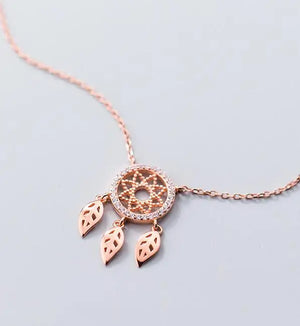 MloveAcc 925 Silver Leaf&Dreamcatcher Pendant Necklaces for Women