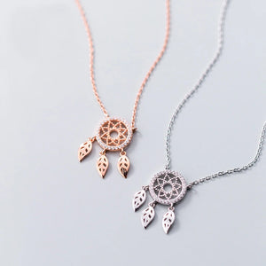 MloveAcc 925 Silver Leaf&Dreamcatcher Pendant Necklaces for Women
