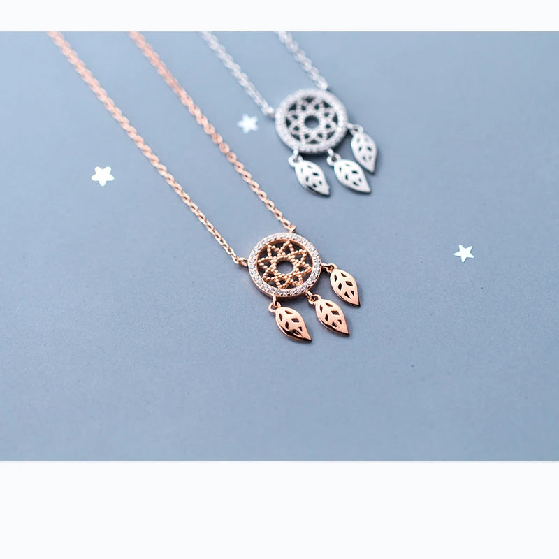 MloveAcc 925 Silver Leaf&Dreamcatcher Pendant Necklaces for Women