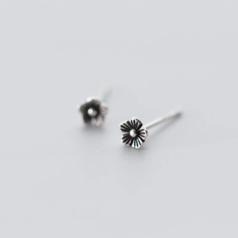 MloveAcc Vintage Silver Flower Stud Earrings 925 Sterling Silver