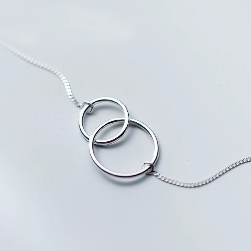 MloveAcc 925 Sterling Silver Double Round Circle Linked Pendant Necklace