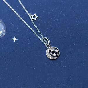 MloveAcc 925 Silver Moon&Stars CZ Pendant Necklace Gift