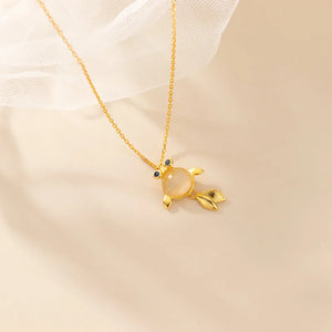 MloveAcc Silver Goldfish Pendant Necklace with Opal Stone