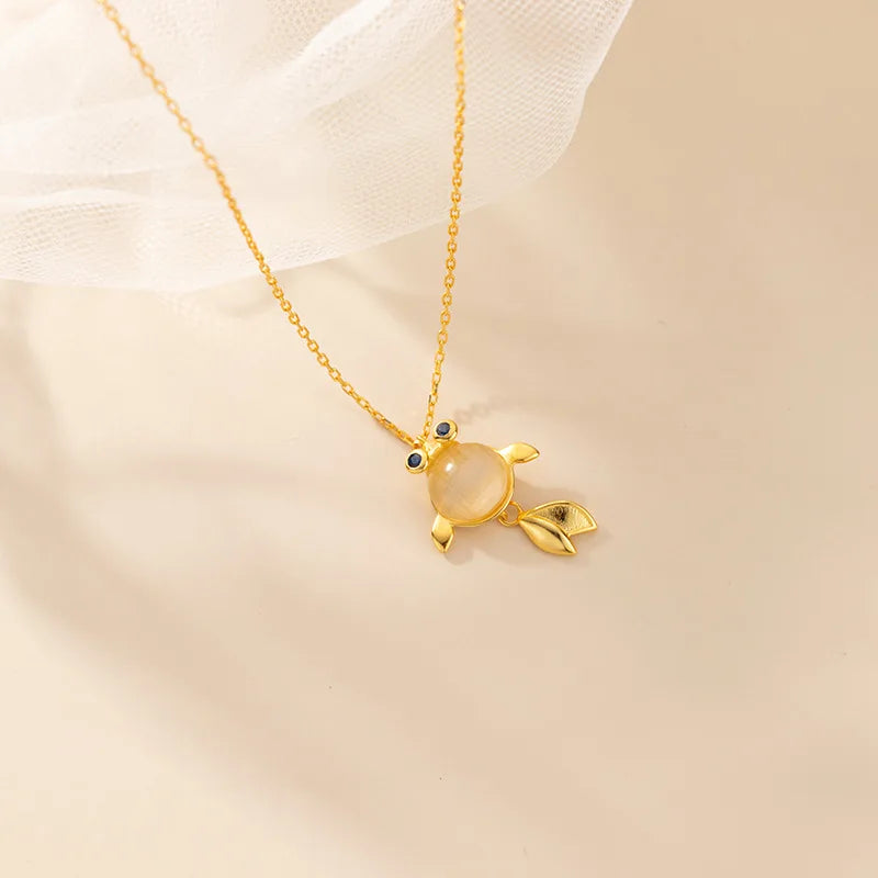 MloveAcc Silver Goldfish Pendant Necklace with Opal Stone