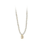 925 Silver Pearl & Zircon Square Choker Necklace Pendant