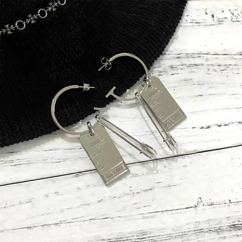 Nameplate Letter Earring Label Pin Exaggerated Multi-Element Accessories
