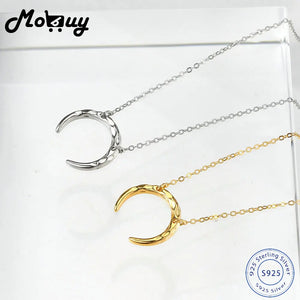 925 Silver Choker Necklace Crescent Moon Pendant Yellow Jewelry