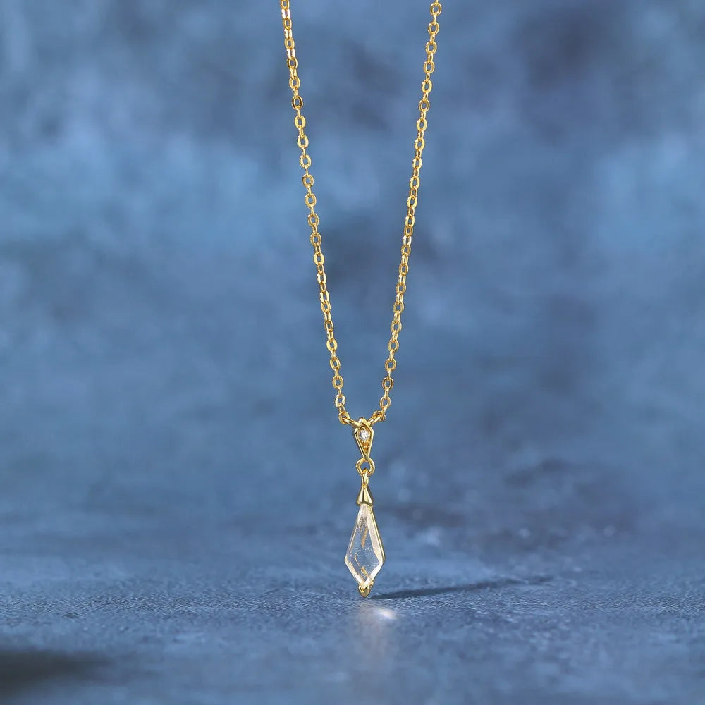 925 Silver Necklace Vintage Rhombus Crystal Pendant 14k Plated Jewelry