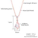 925 Silver Sakura Pendant Necklace Cherry Blossoms Rose Quartz 18K Plated