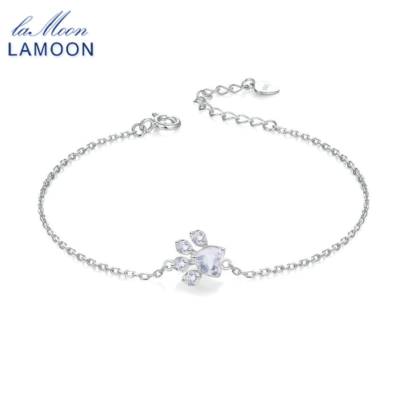 Sterling Silver Paw Charm Bracelet Clear Quartz