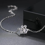 Sterling Silver Paw Charm Bracelet Clear Quartz
