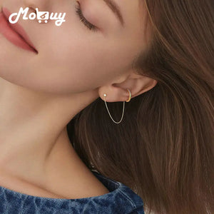 Sterling Silver Ear Bone Clip CZ Earring Vermeil Korea Jewelry Single EI042