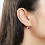 Sterling Silver Garnet Heart Drop Earrings Rose Plated