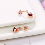 Sterling Silver Garnet Heart Drop Earrings Rose Plated