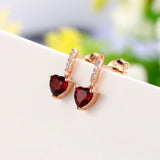 Sterling Silver Garnet Heart Drop Earrings Rose Plated