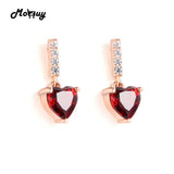 Sterling Silver Garnet Heart Drop Earrings Rose Plated