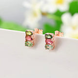 Tourmaline Oval Stud Earrings 925 Silver Rose Plated Jewelry