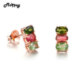 Tourmaline Oval Stud Earrings 925 Silver Rose Plated Jewelry
