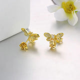 925 Silver Natural Citrine Bee Stud Earrings 14K Yellow Plated Fine Jewelry