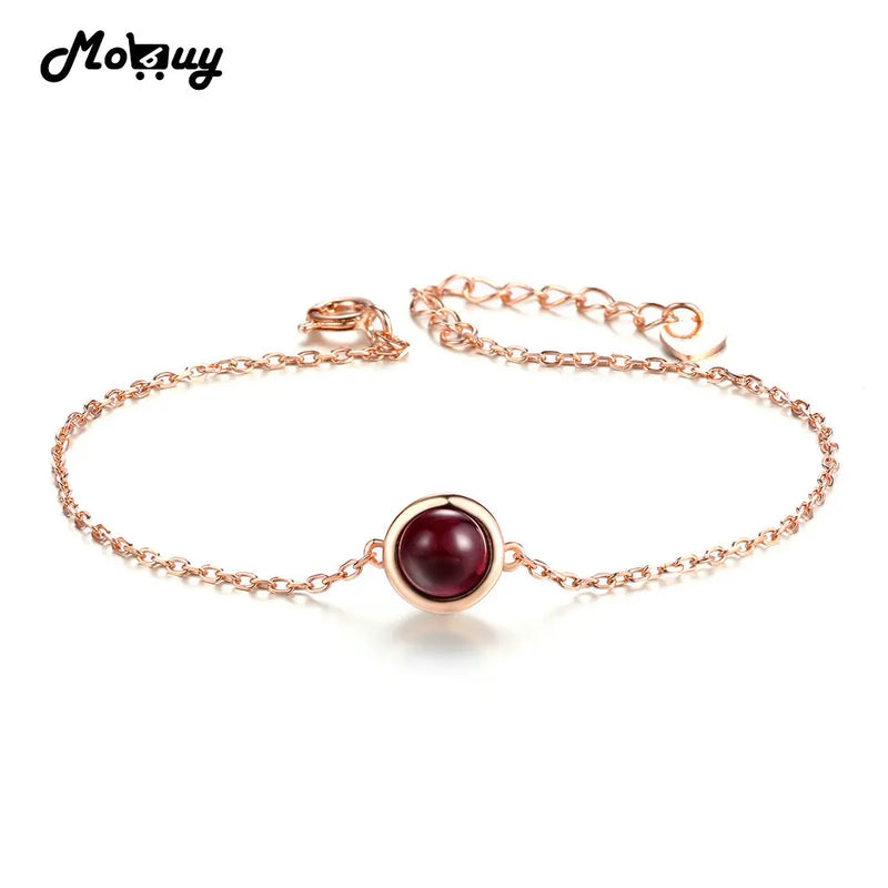 6mm Red Garnet Bracelets Bangle 925 Sterling Silver Rose Plated