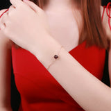6mm Red Garnet Bracelets Bangle 925 Sterling Silver Rose Plated