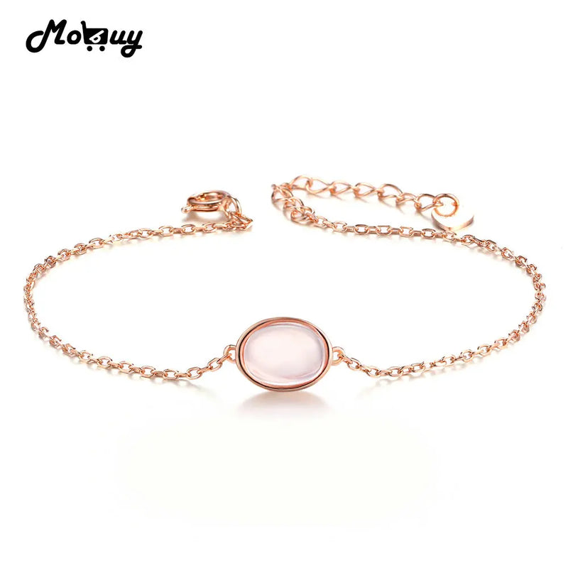 Pink Rose Quartz Gemstone Bracelet 925 Sterling Silver Jewelry