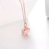 Rose Quartz Heart Cut Bow Necklace Sterling Silver 925