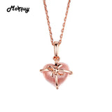 Rose Quartz Heart Cut Bow Necklace Sterling Silver 925