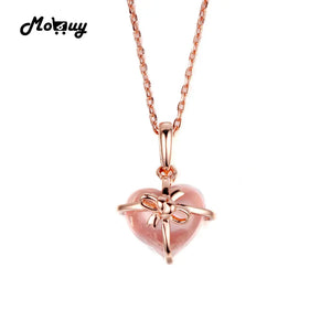 Rose Quartz Heart Cut Bow Necklace Sterling Silver 925