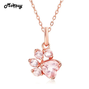 Rose Quartz Animal Claws Necklace & Pendant 925 Sterling Silver Rose Plated