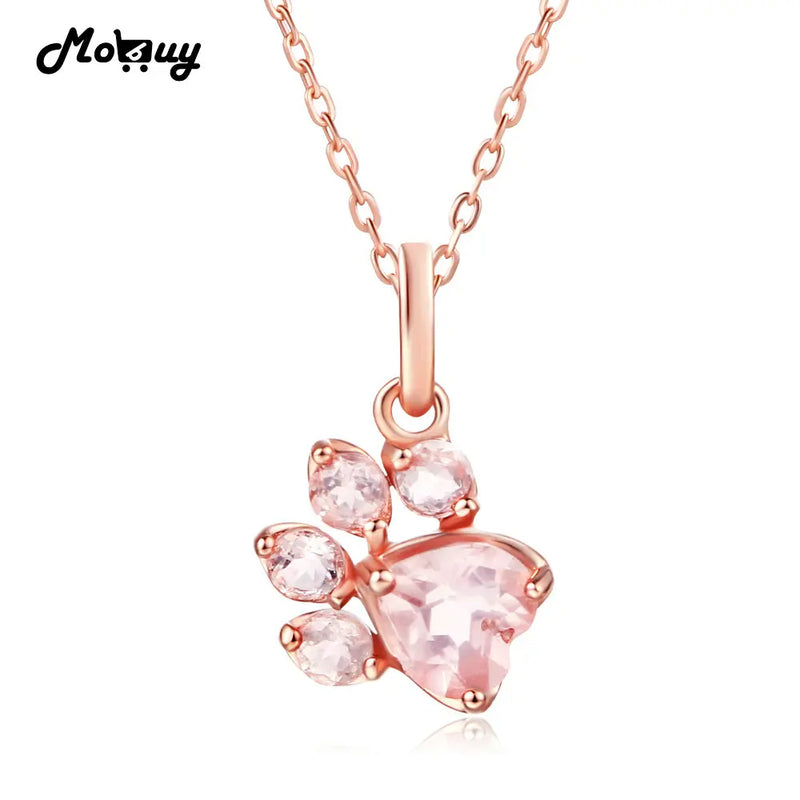 Rose Quartz Animal Claws Necklace & Pendant 925 Sterling Silver Rose Plated